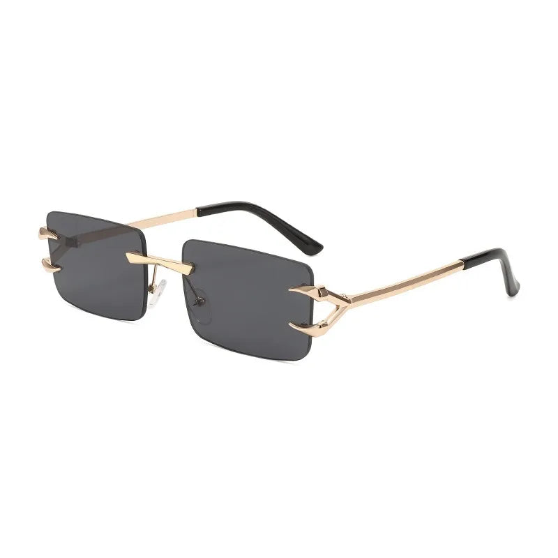2PCS European and American Retro Gradient Frameless Sunglasses for Men New Trend Boxy Sunglasses for Women UV Resistant