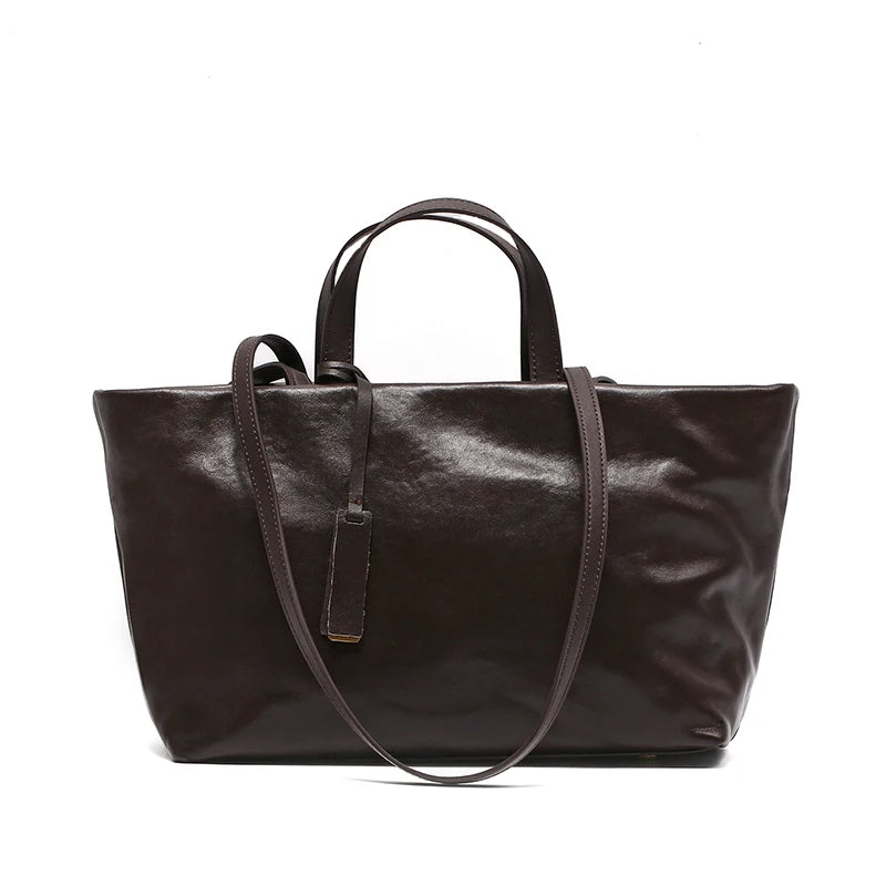 Women's Oil Wax Cowhide Genuine Leather Bag Lady Fashion Real Cowhide Bag Female Luxury Design High Capacity Commuting Handbag