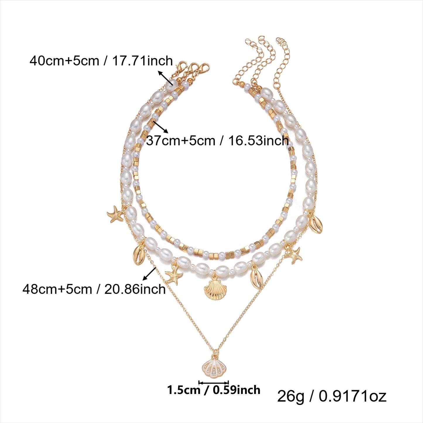 Layered Simulated Pearl Starfish Shell Necklace Summer Beach Boho Choker Jewelry For Women