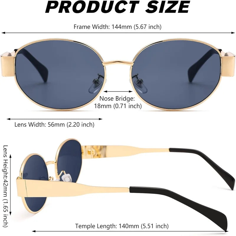 3-Piece Set of Ladies' Retro Oval Sunglasses Trendy Sunglasses Classic Metal Frame