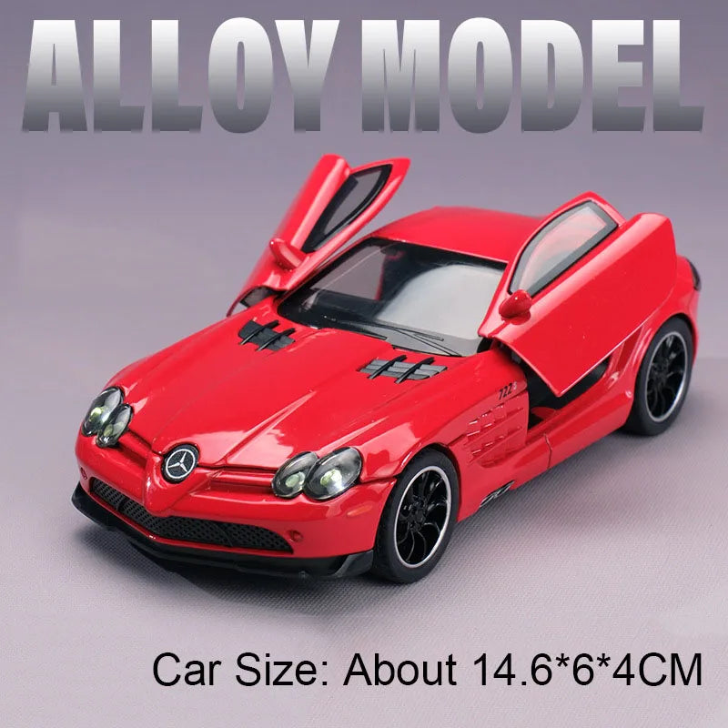 1:32 GT Sports Car SLR 772S Diecast Alloy Model Toys Doors Opened with Sound Light Pull Back Miniature Vehices for Children Gift