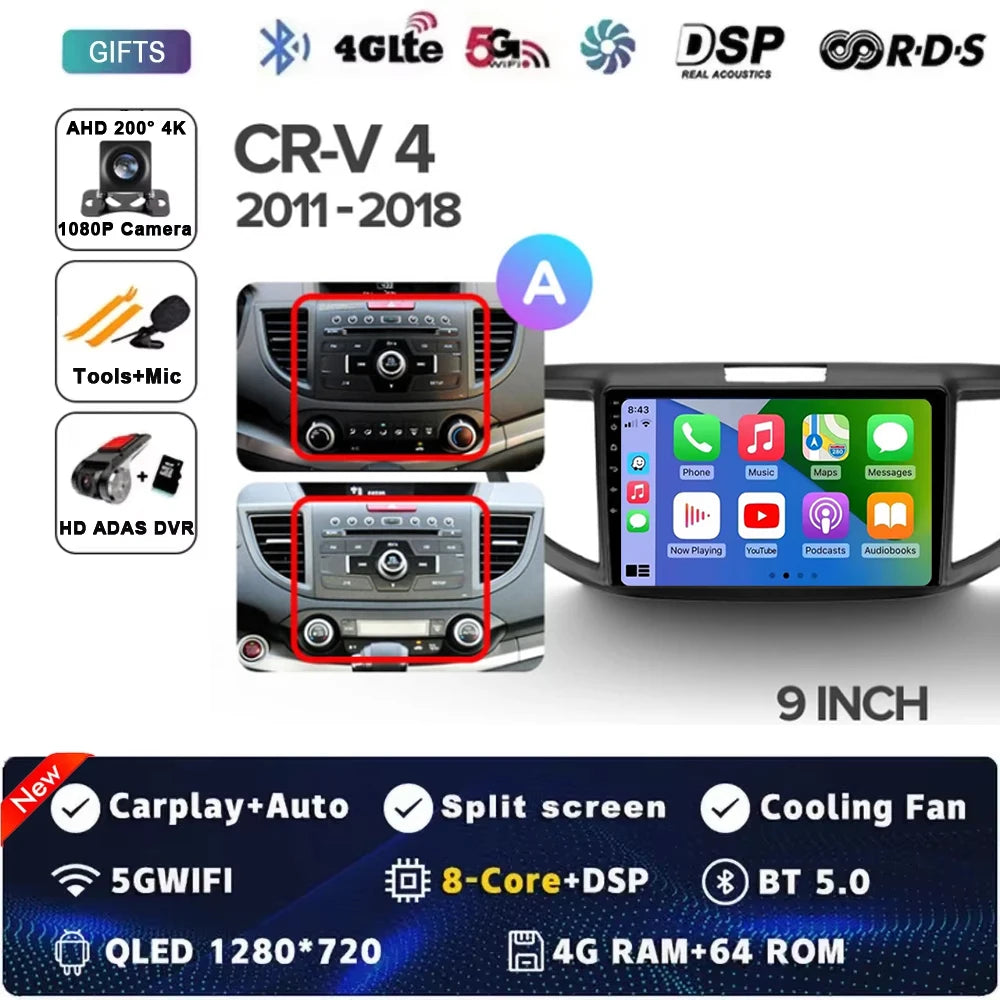 For Honda CR-V CRV 4 RM RE 2011 - 2018 Android 15 Car Radio GPS Navigation QLED Carplay Auto Multimedia Stereo Player BT