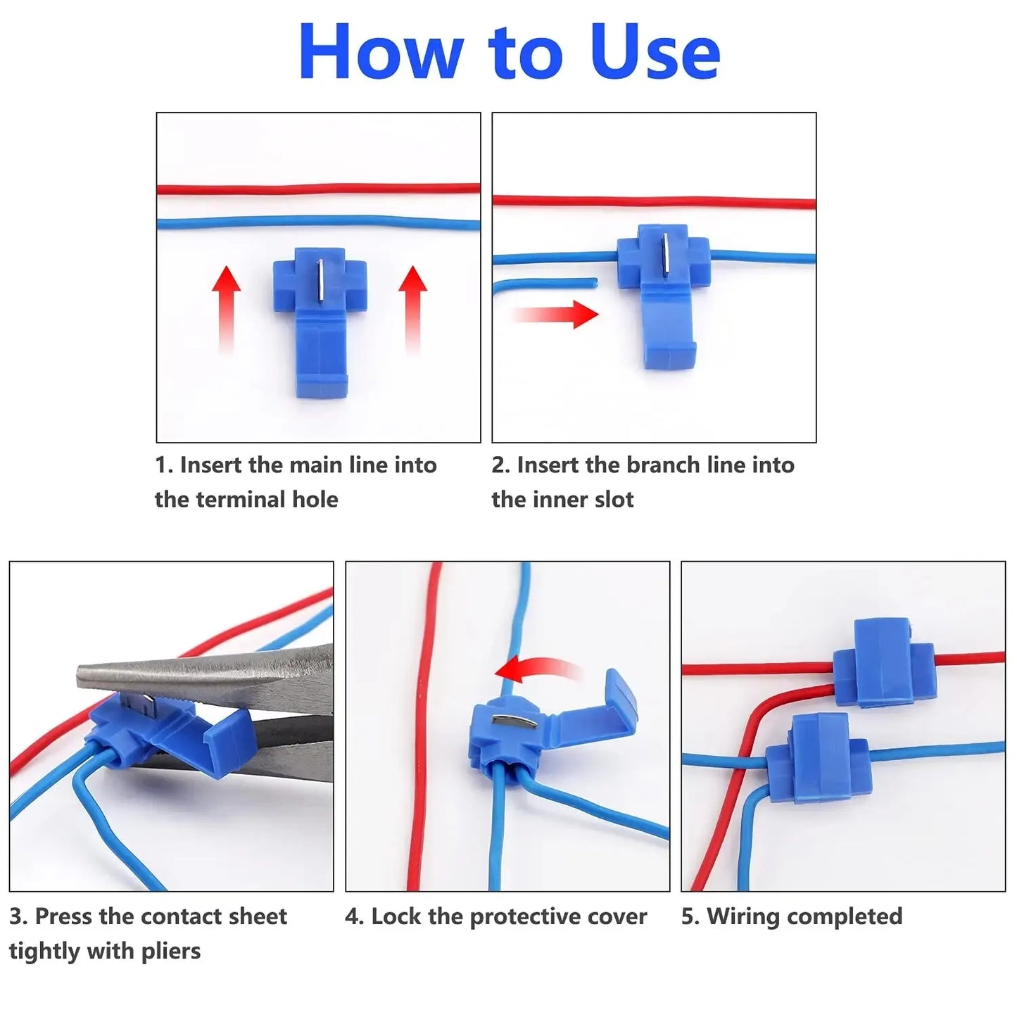 150pcs Quick Splice Wire Connectors, Solderless Quick Splice Snap Insulated Electrical Wire Crimp Connectors Terminal Joint