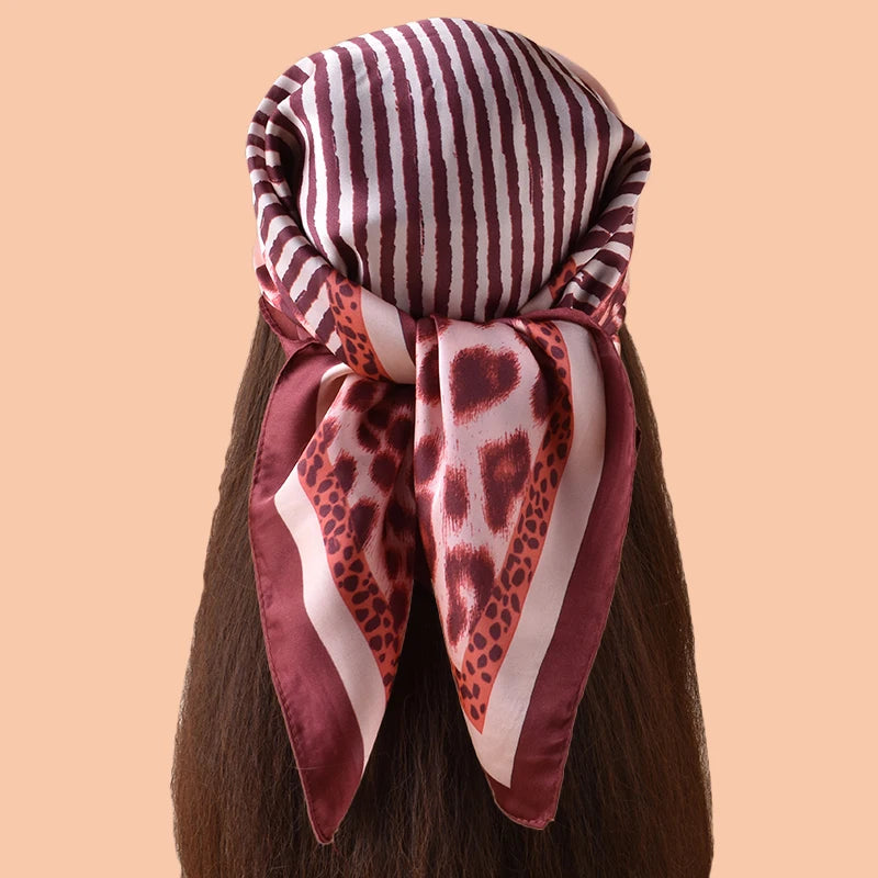 1PC Leopard Print Satin Square Scarf Women's Hair Accessory Spring New Style Versatile as Belt Bag Decorations Silk Headband