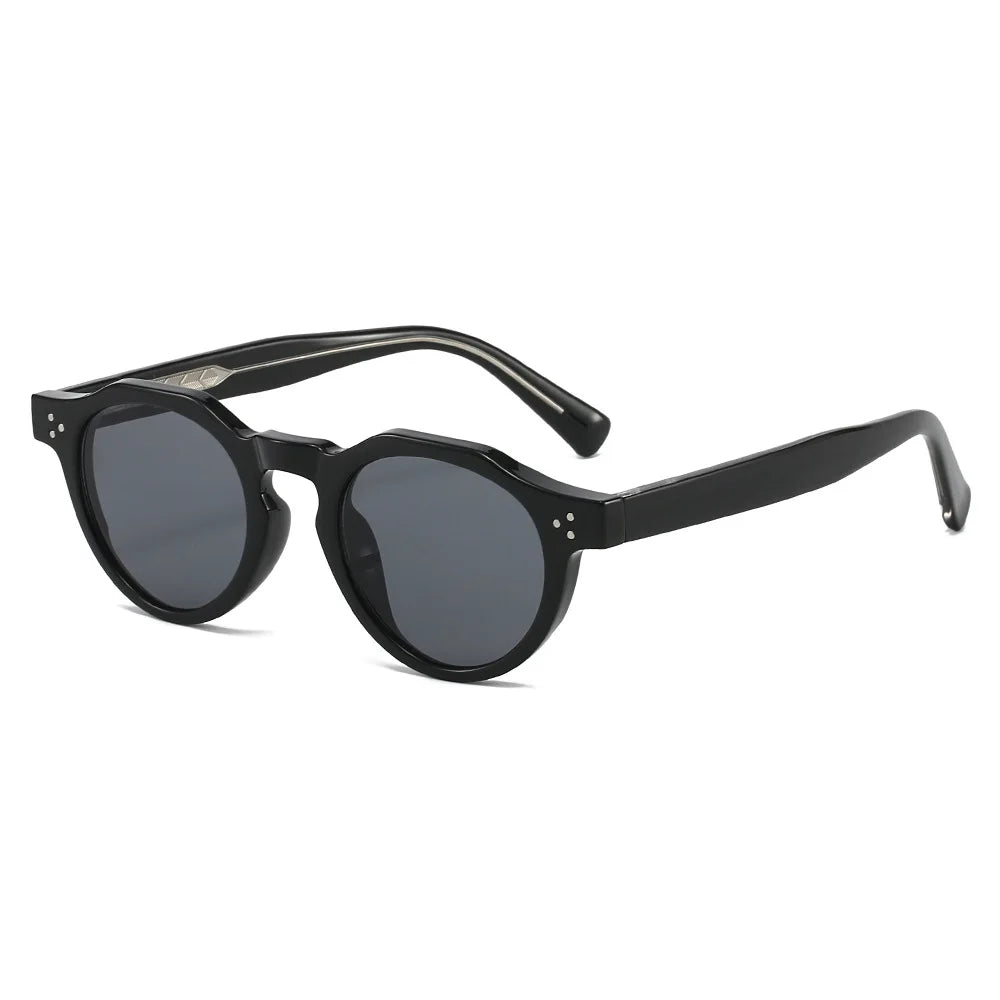 JNPCXI New Round TR90 Contrast Color Women Sunglasses Retro Rivets Green Tea Punk Men Sun Glasses Shades UV400