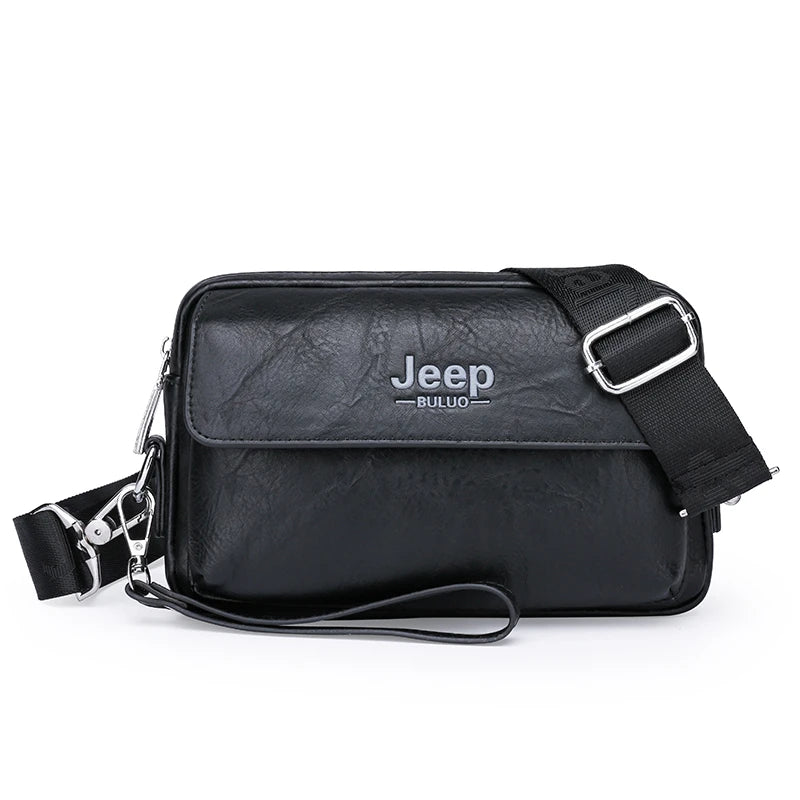 JEEP BULUO Brand Small Men Buckle Bags Leather Shoulder Crossbody Totes Handbags