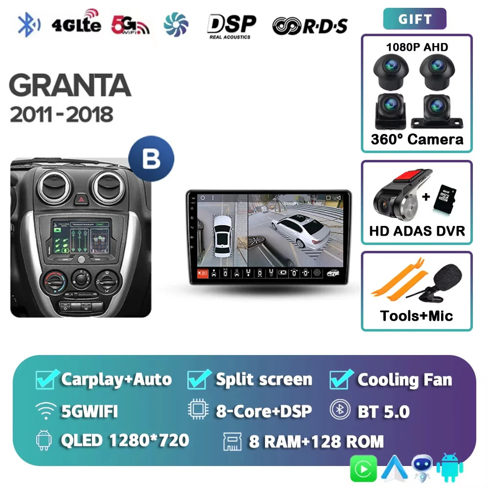 For LADA Granta Sport 2011 - 2018 Android 15 12+256GB 4G WIFI Car Radio Carplay Auto Multimedia Stereo Video Player GPS Navigati