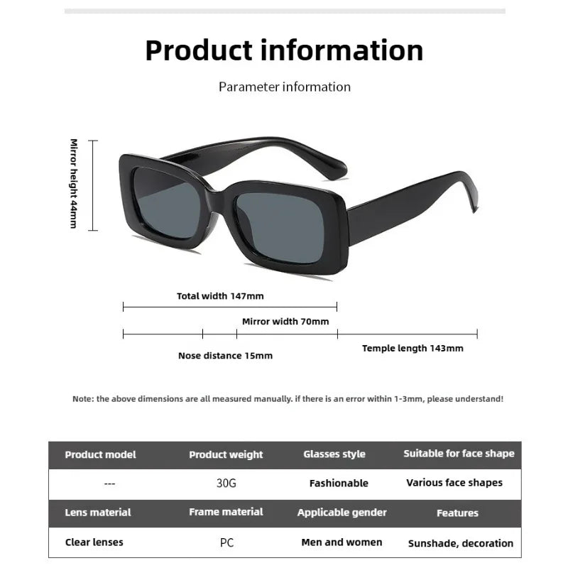 1 Pair of Unisex Rectangular Sunglasses Fashionable Style Suitable for Family Outings Travel Holiday Wear Sports
