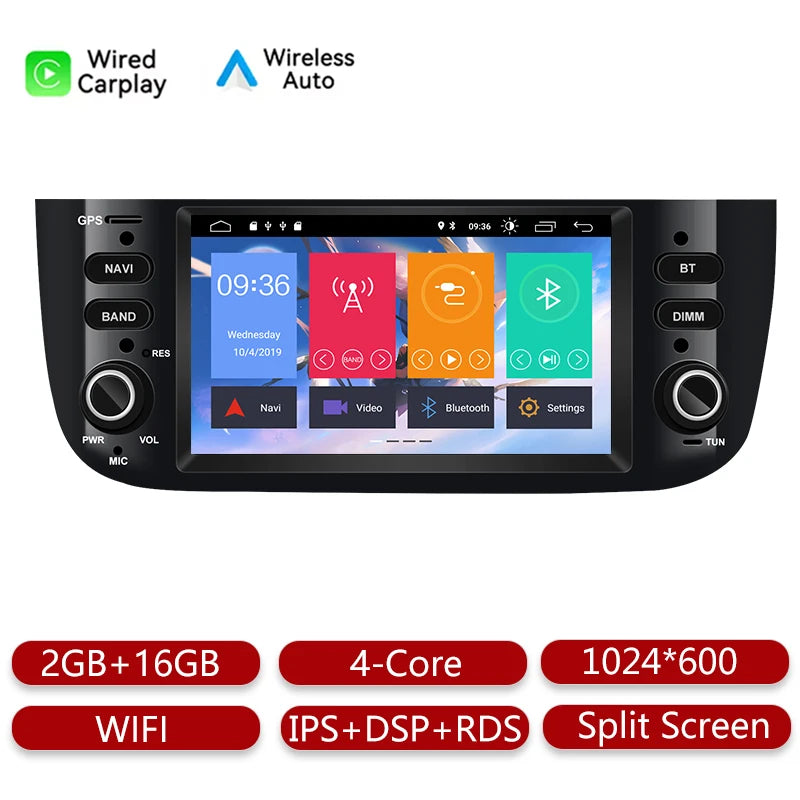 AneQu Android Car Radio for Fiat Punto evo 2010-2017 Car Multimedia Player Support Wireless CarPlay 8Core/4G/GPS
