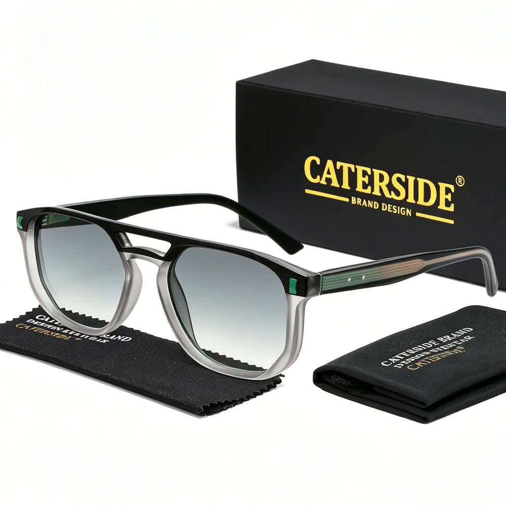 CATERSIDE Men's Pilot Sunglasses Flat Top Double Bridges Square Frame Design Sun Glasses Women's Outdoor Fashion Glasses UV400