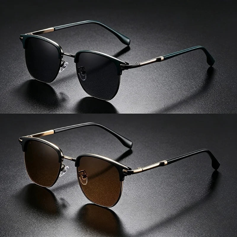 2pcs Vintage Semi-Rimless Men's Sunglasses Unisex Sunglasses Functional Line Design Protection SunglassesSuitable for Daily Wear
