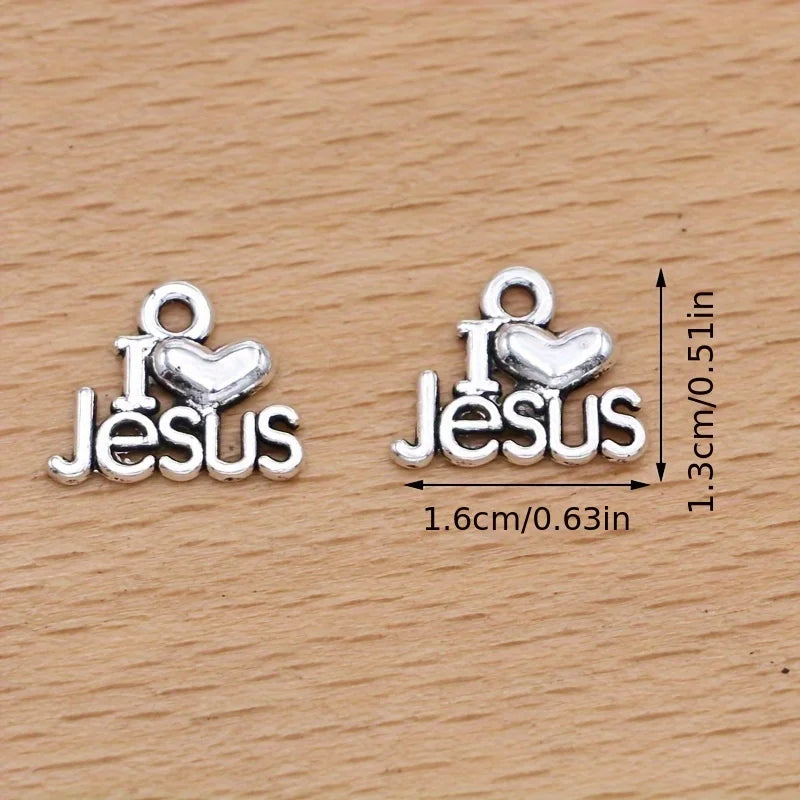 15Pcs Antique Silver Plated I Love Jesus Charms Pendants for Jewelry Making Necklace Bracelet Handmade DIY Accessories