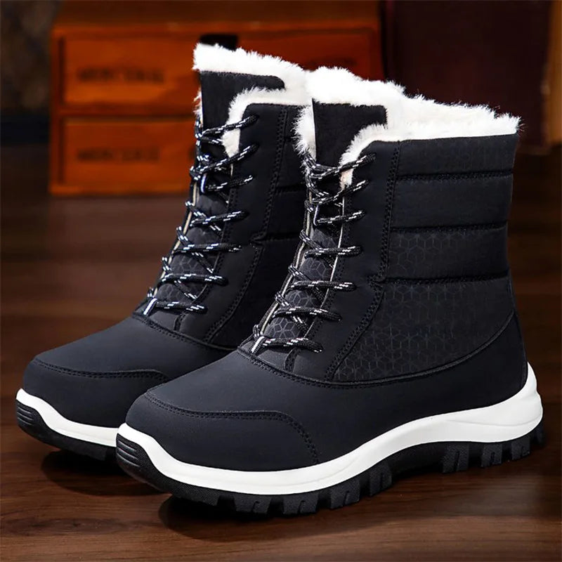 Patchwork Platform Snow Boots for Women Fashion Lace Up Plush Ankle Booties Woman Comfortable Keep Warm Snow Boots Mujer