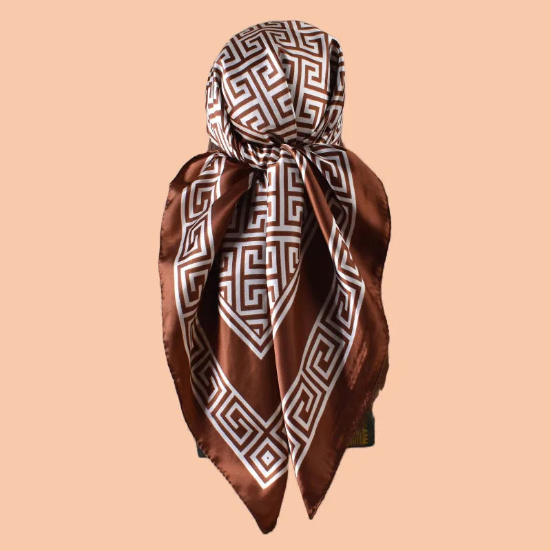1pc Geometric Letter Print Satin Square Scarf Women's Spring Fashion Hair Accessory Can Be Used as Belt Bag Decor Silk Headband