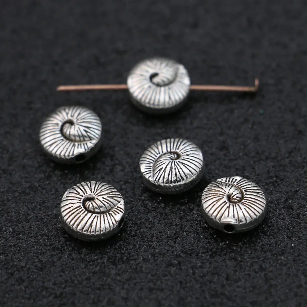 20Pcs Antique Silver Plated Shell Spacer Beads Vintage Loose Beads for Jewelry Making Bracelet DIY Handmade 10x5mm