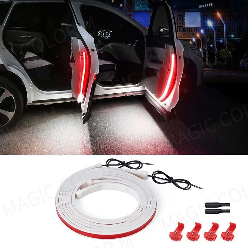 2 PCS Car Door Opening Welcome Light Strips LED Flexible 120cm Warning Strobe Atmosphere Ambient Lamps Decoration RGB Red White