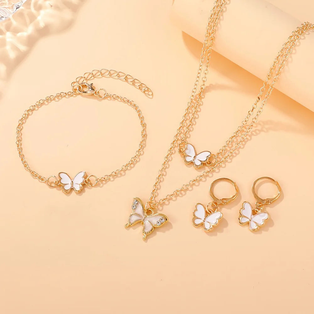 Romantic Black Butterfly Crystal Jewelry Set for Women Gold Color Necklace Earrings Bracelet Set Wedding Valentine's Day Gift