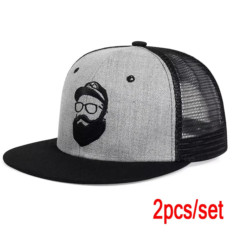 Unisex Uncle Beard Embroidery Hip-hop Net Hats Outdoor Adjustable Baseball Caps