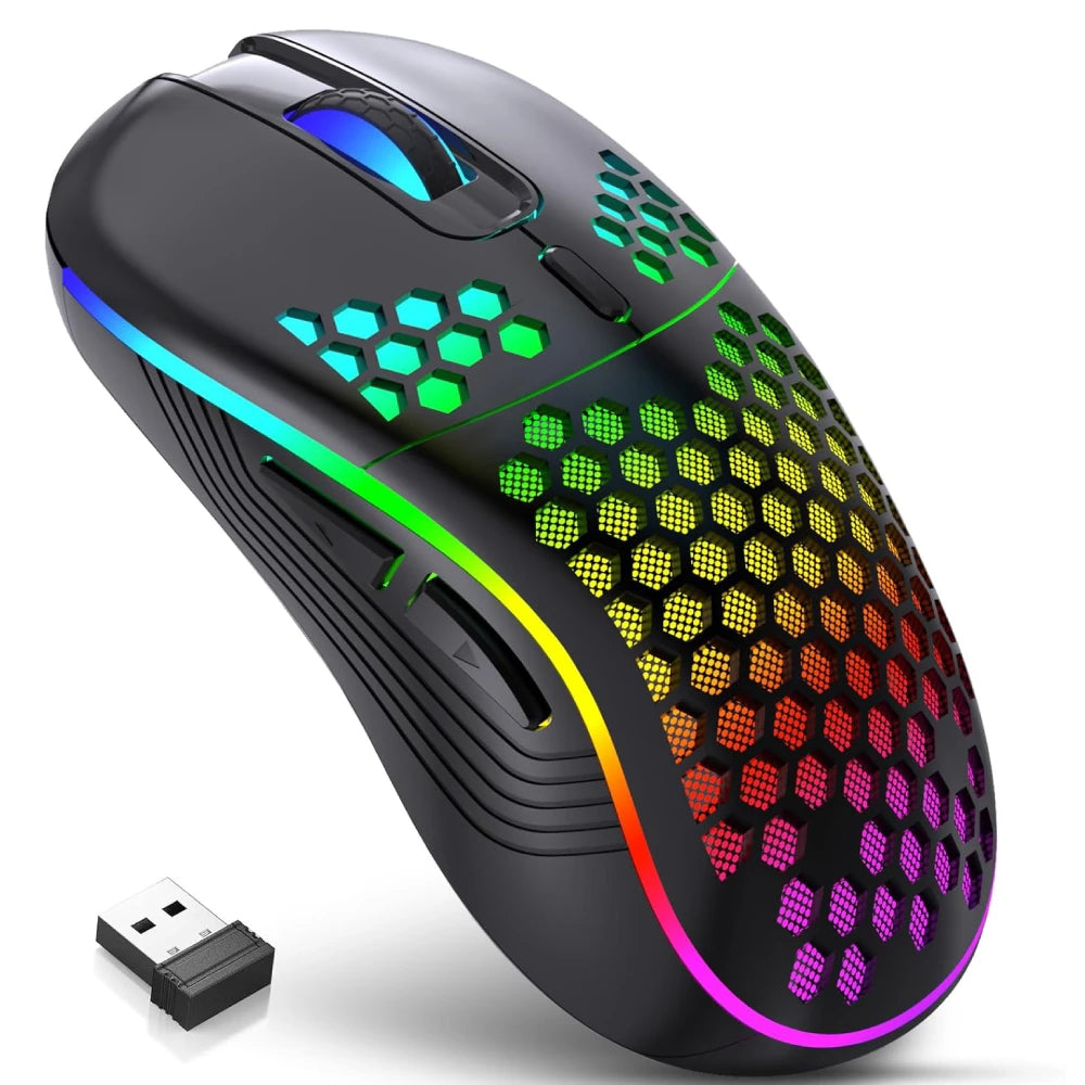 2.4G Wireless RGB Lighting Charging Mouse, Adjust DPI Ergonomic Honeycomb Design
