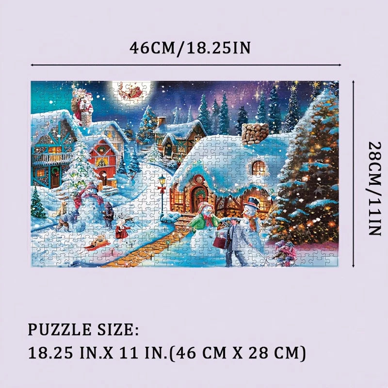 500pcs Christmas Snow House Jigsaw Puzzle - Festive Holiday Scene - 18x11 inches (46x28cm) Family Activities