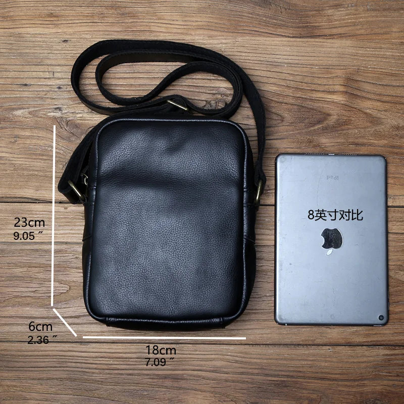 NZPJ Leather Mens Shoulder Bag Casual Crossbody Bag Natural Cowhide Vertical Bag