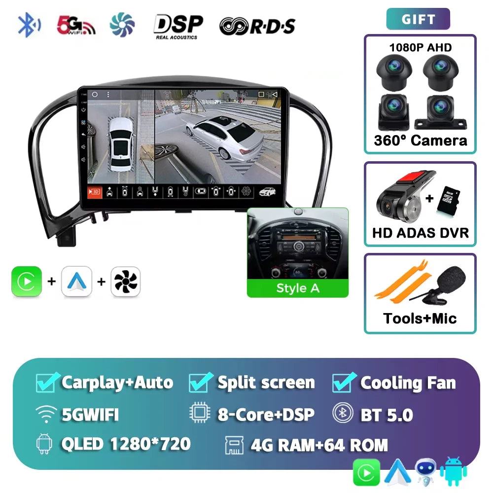 Android 15 Car radio For Nissan Juke 2010 2011 2012 2013 2014 Wireless Android Auto Carplay Car Multimedia Player WIFI 4G DSP 2