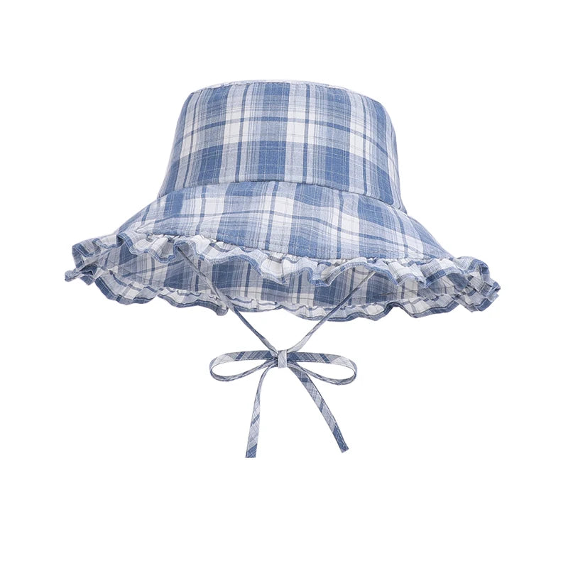 6154-New spring and summer style women's outdoor travel sun hat with laceandwidebrimforsunprotection.Retroandfashionablesstriped