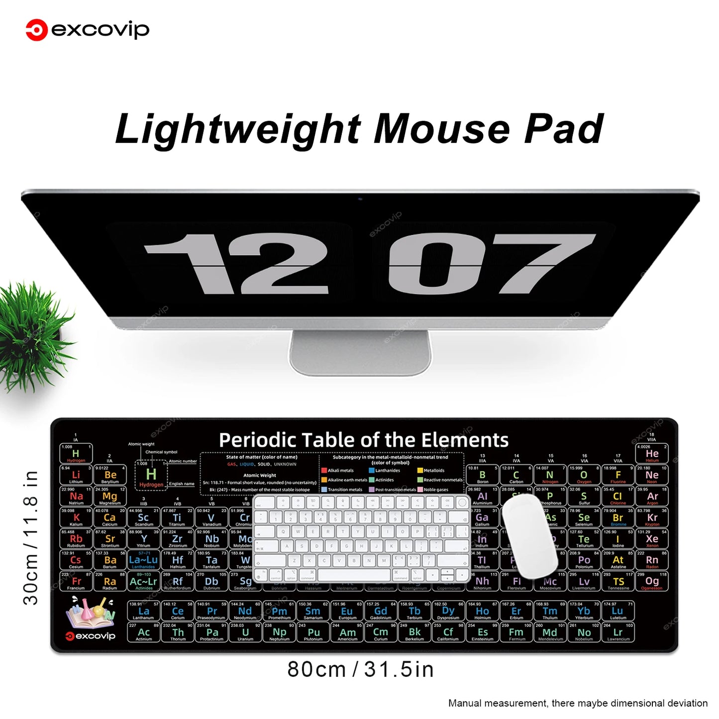 EXCO Periodic Table of Elements Mouse Pad Large Gaming Keyboard Mousepad with Stitched Edge Non-Slip Rubber Base Office Desk Mat