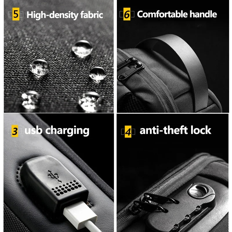 WEIXIER Shoulder Waterproof USB Men Cross bag Anti-Theft Travel Sling Chest Bag