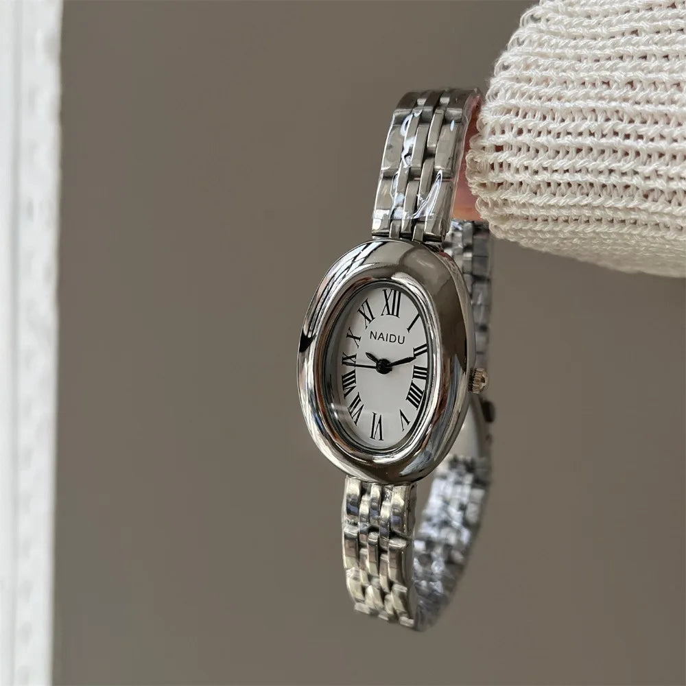 Fashion Women Mid Ancient Style Oval Dial Small Watch Adjustable Steel Strap Quartz Wristwatch Relogio Feminino Dropshipping