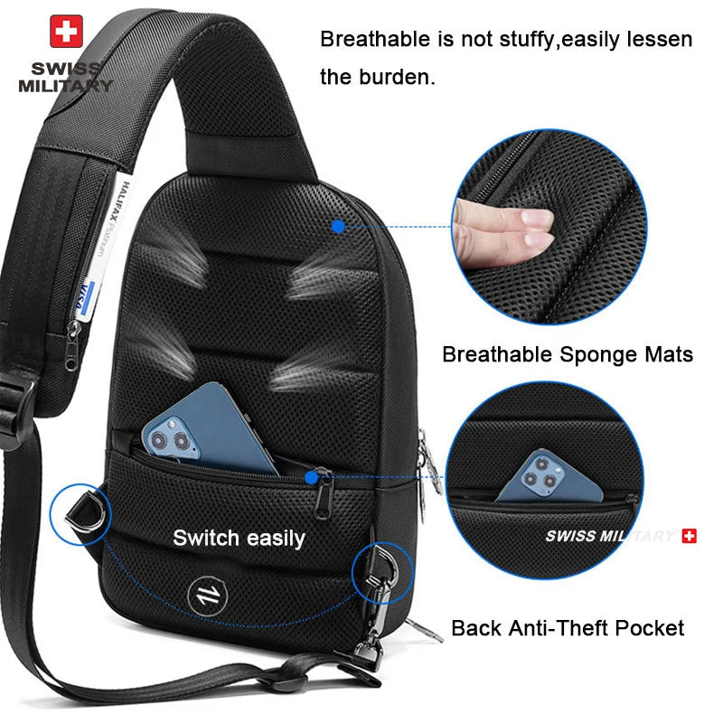 SWISS MILITARY Chest Bag Anti-Thief Men Crossbody Waterproof Travel Shoulder Bag