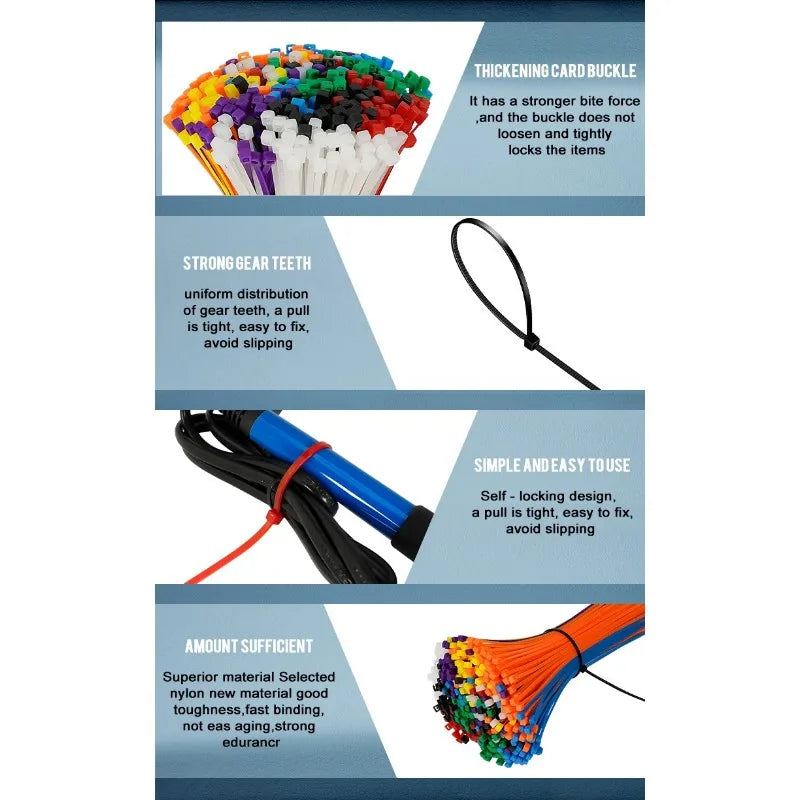 2.5×200mm Size 100Pcs/Bag Multicolor Slef-Locking Nylon Cable Tie Quickly Bundle Plastice Loop Wire Wrap Zip ties