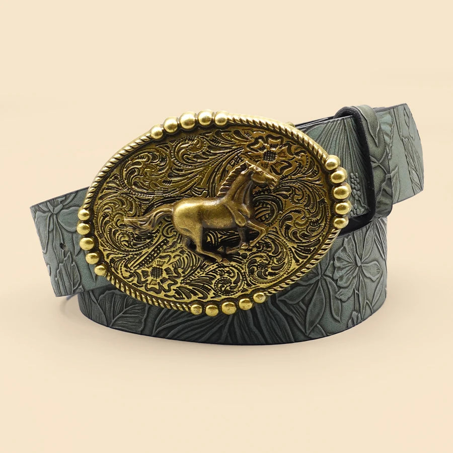 Vintage Cowboy Style Belt, Women's Fashion Casual Belt, Retro Printed Leather Belt, Suitable for Daily, Commuting, College Style