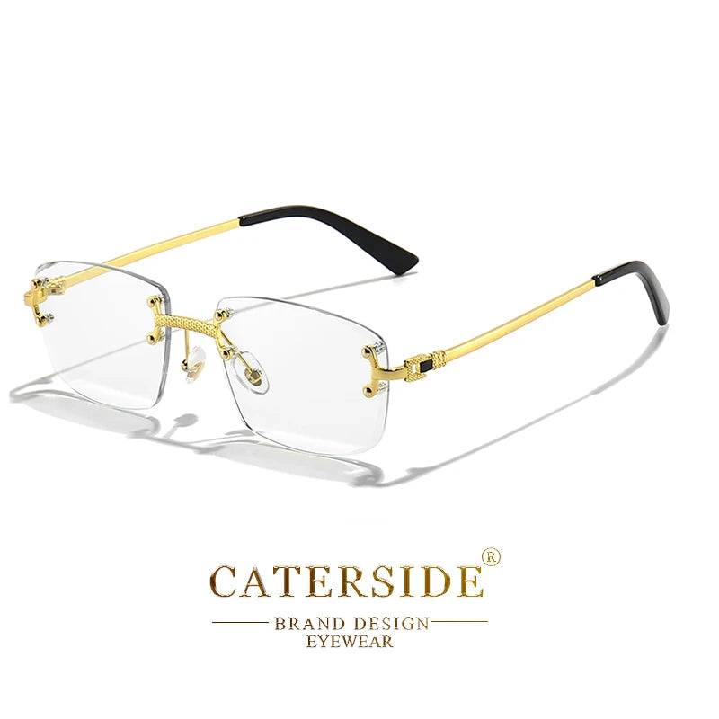 CATERSIDE Frameless Rectangle Sunglasses Women Luxury Designer Rimless Gradient Lens Metal Sun Glasses For Men Sports UV400