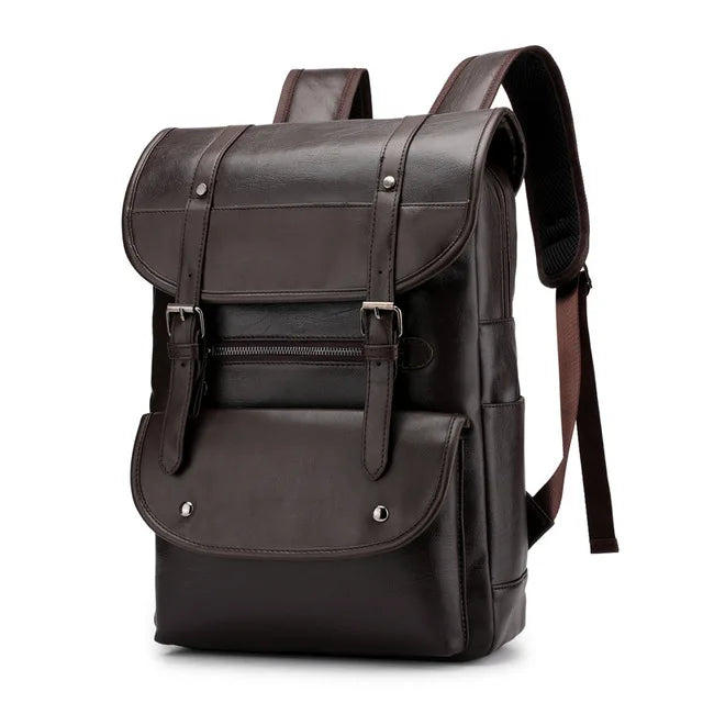 Vintage Laptop Leather Backpacks School Travel, Casual PU Leather Men Bags