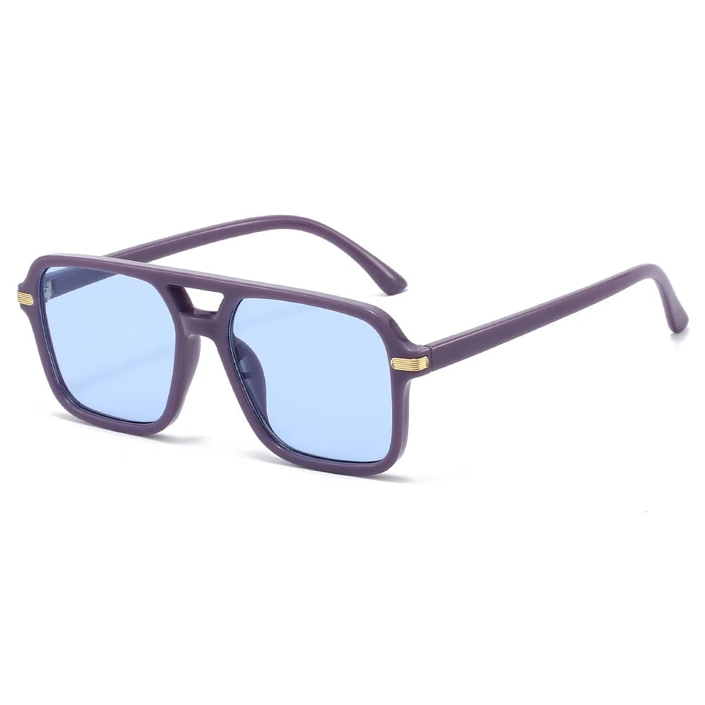 JNPCXI New Vintage Double Bridges Square Sunglasses Women Fashion Blue Green Shades UV400 Men Trending Rivets Sun Glasses