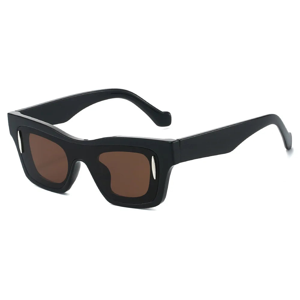 JNPCXI New Fashion Women Square Sunglasses Shades UV400 Black Tea Retro Rivets Double Color Men Sun Glasses