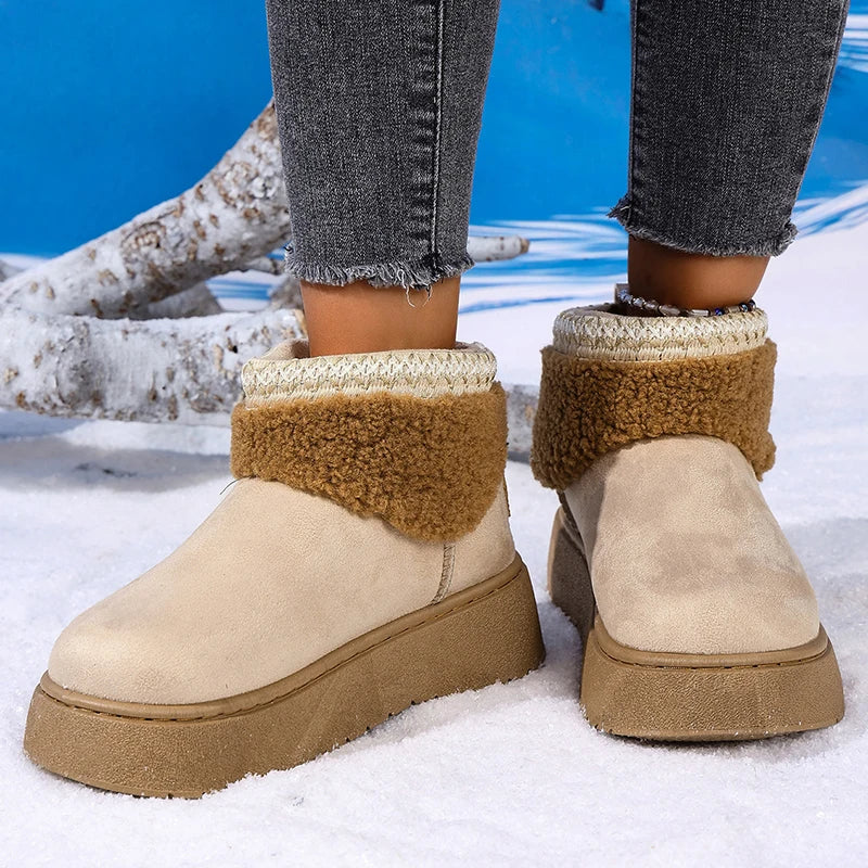 Embroidery Fau Suede Platform Snow Boots for Women Thickened Lining Warm Winter Shoes Woman Thick Sole Slip On Ankle Boots 42