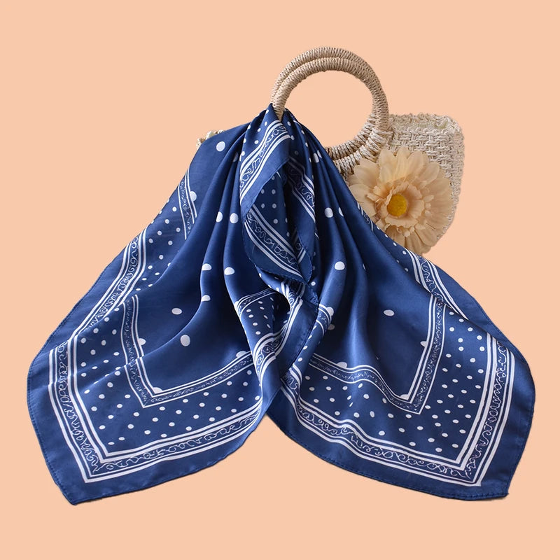 1pc Geometric Spiral Polka Dot Print Satin Square Scarf Women's Spring Fashion Hair Accessory Can Be Used as Belt Bag Decor Silk
