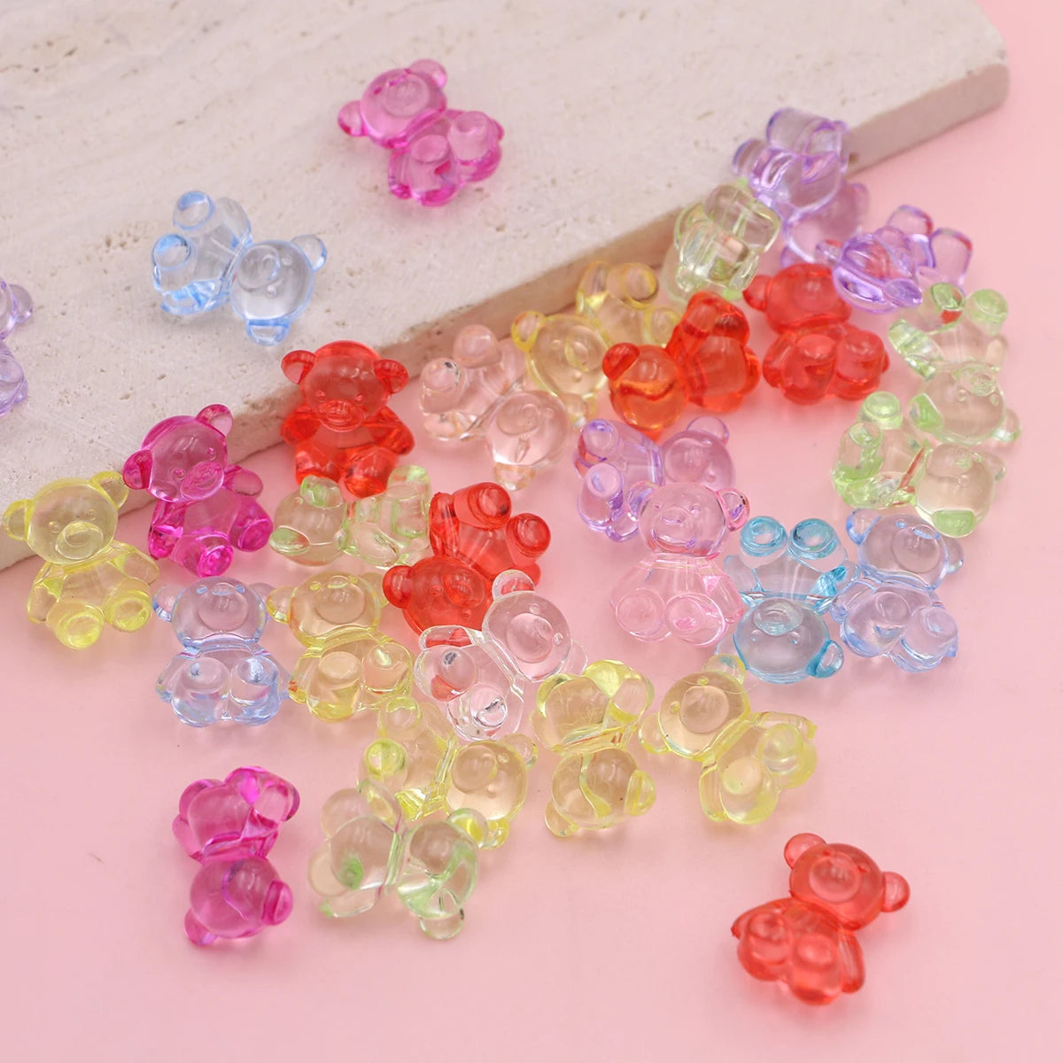 30pcs Random Mix Transparent Colorful Bear Beads for Jewelry Making DIY Necklace Bracelet Key Chain Earrings Accessories