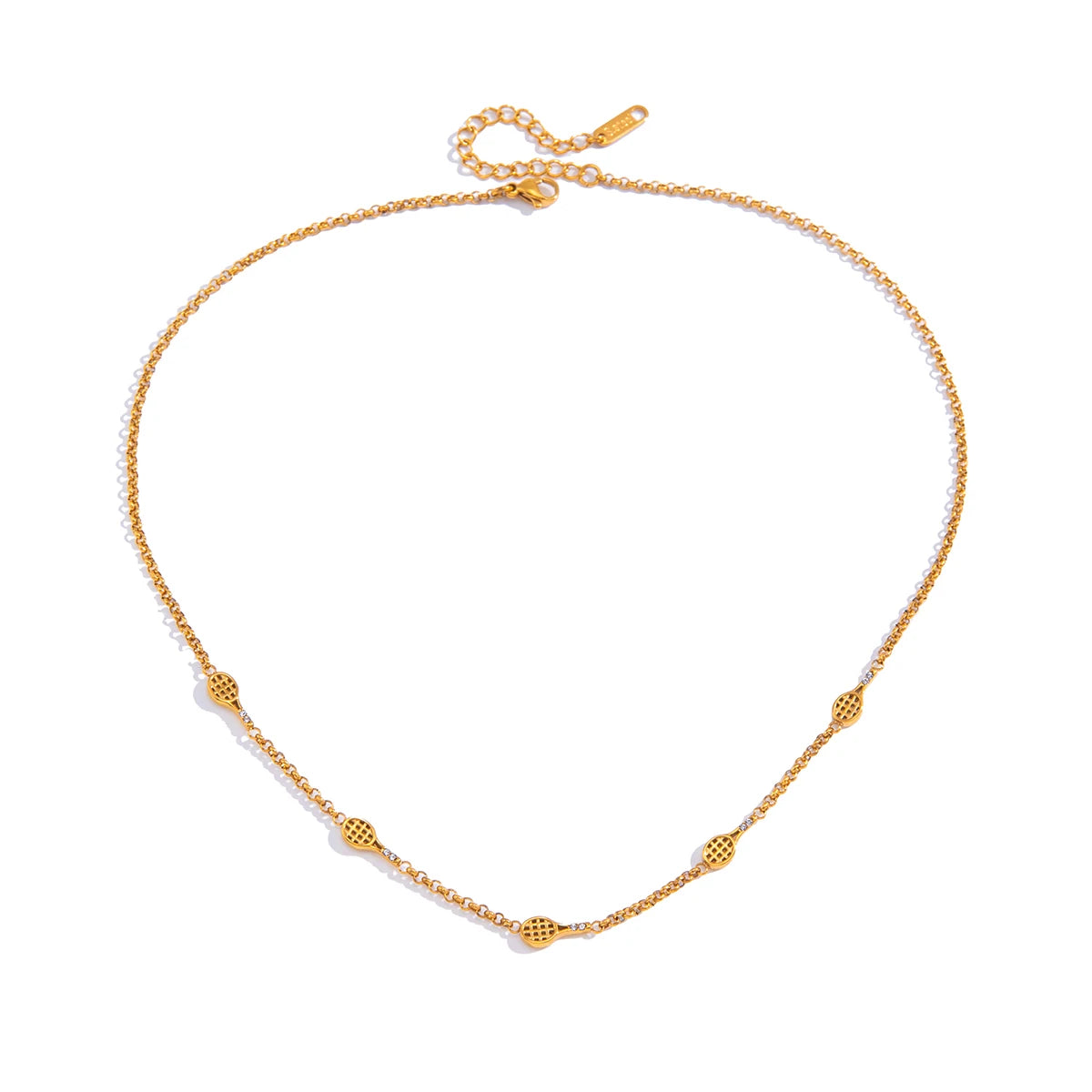 Uworld Delicate White Zircon Tennis Racket Pendant Y-Shaped Chain Necklace For Women 18K PVD Plated Stainless Steel Jewelry