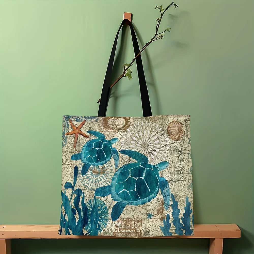 Rustic Tote Bag w/ Sloth Print Large Shoulder Shopping Bag, Women's Beach Bag