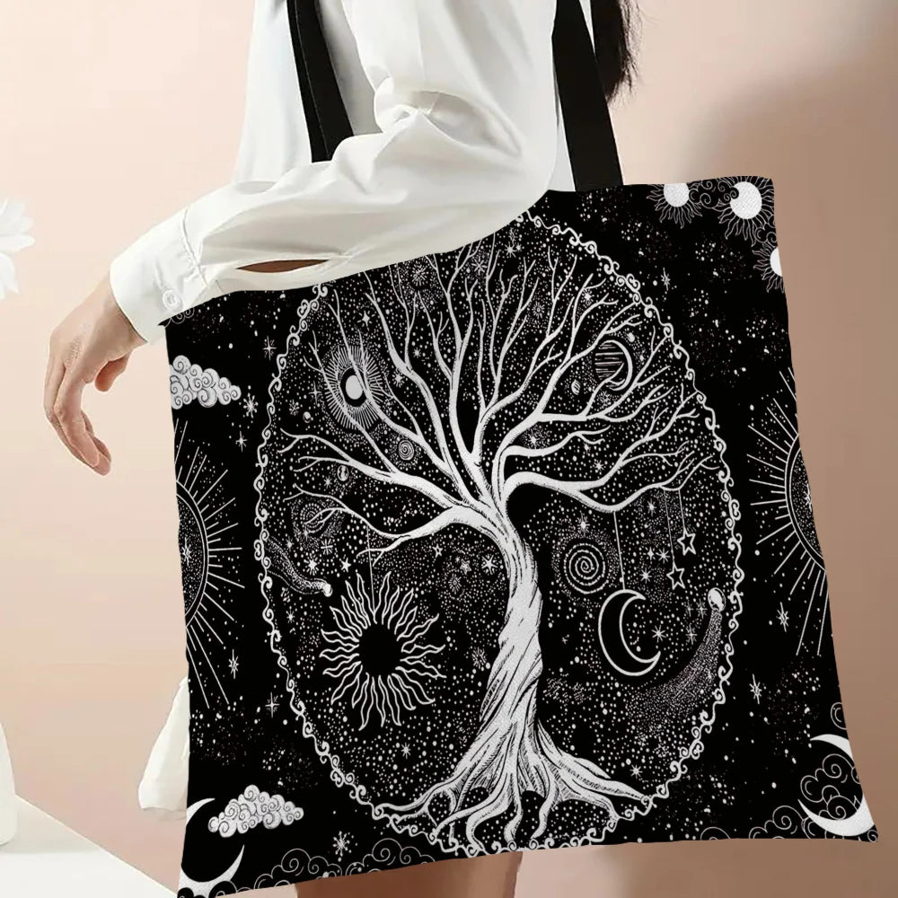 High-Definition Digital Tree Life Pattern Tote Bag, Mythology Reusable Shop Bag