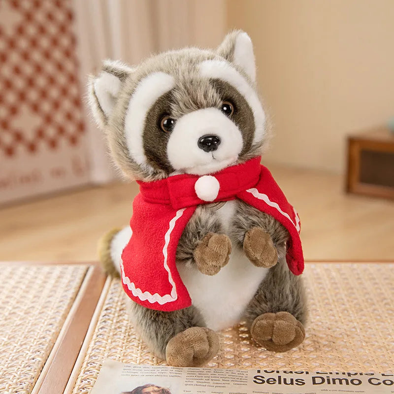 Kawaii Simulation Raccoon with Bells Cloak Plush Toy Cute Lifelike Procyon Animal Stuffed Dolls Kids Birthday Gift for Children