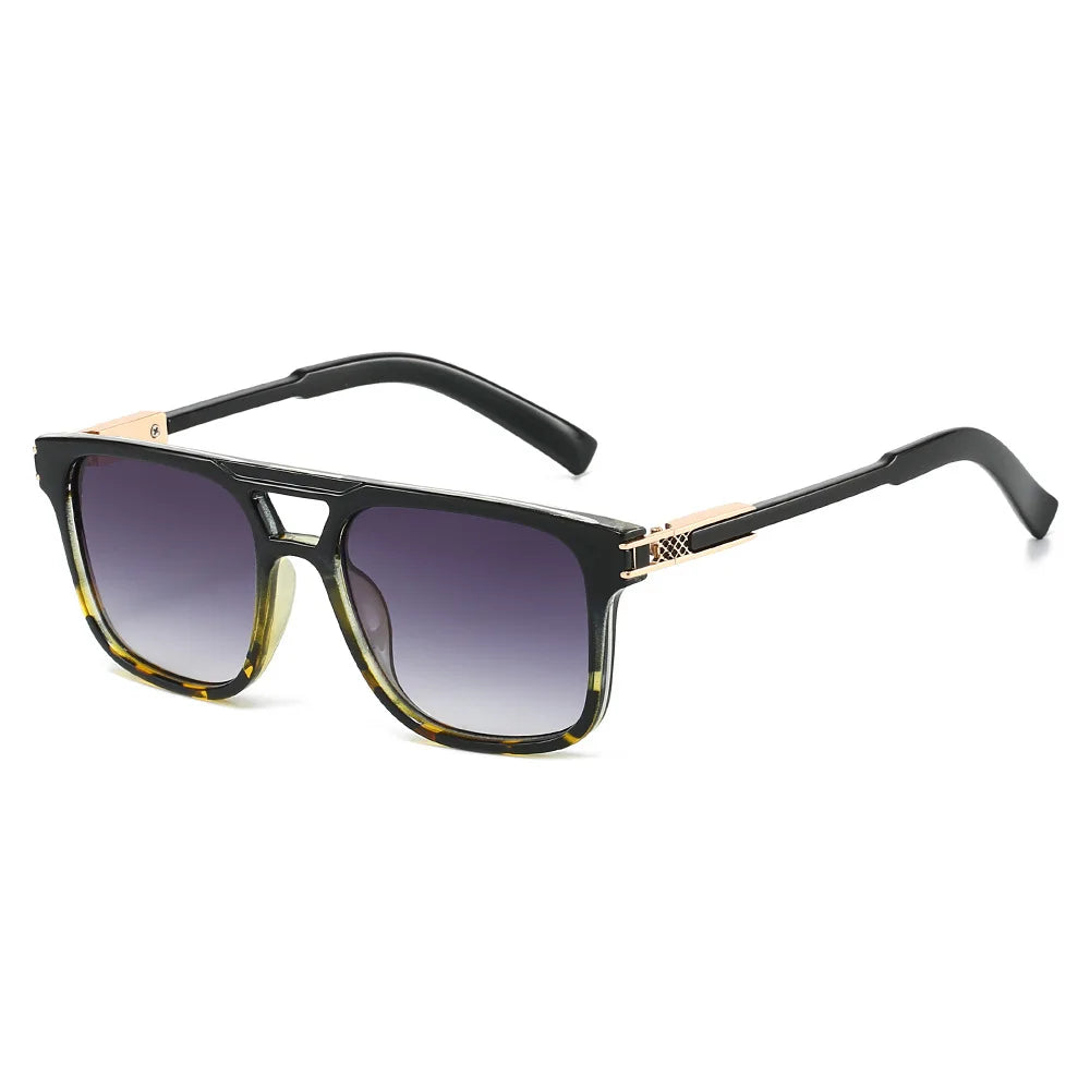 JNPCXI New Double Bridges Square Sunglasses Women Gradient Black Leopard Shades Men Sun Glasses UV400
