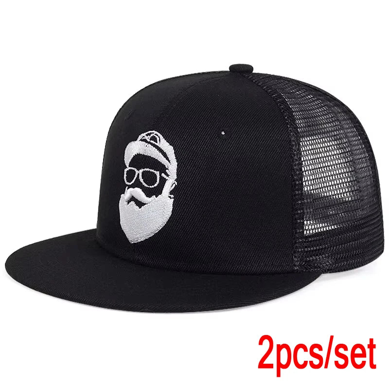 Unisex Uncle Beard Embroidery Hip-hop Net Hats Outdoor Adjustable Baseball Caps