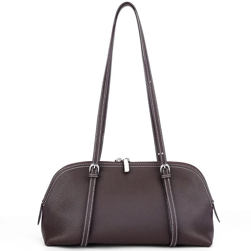 Fashion Women Cowhide Genuine Leather Solid Color Tote Bag Large Capacity Shoulder Bag Trendy Versatile All-match Commuting Bag