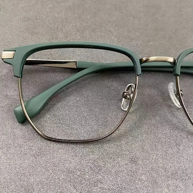 Retro Stylish Men's Half-Frame AC Lens Glasses - Sleek Iron Alloy Frame, Lightweight & Durable, Perfect for Casual or Formal