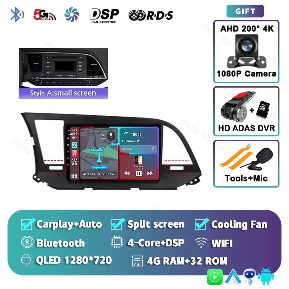 Android 16 Car Radio For Hyundai Elantra 6 2015 2016 2017 2018 Qualcomm Multimidia Video Player GPS Navigaion Split Screen DPS