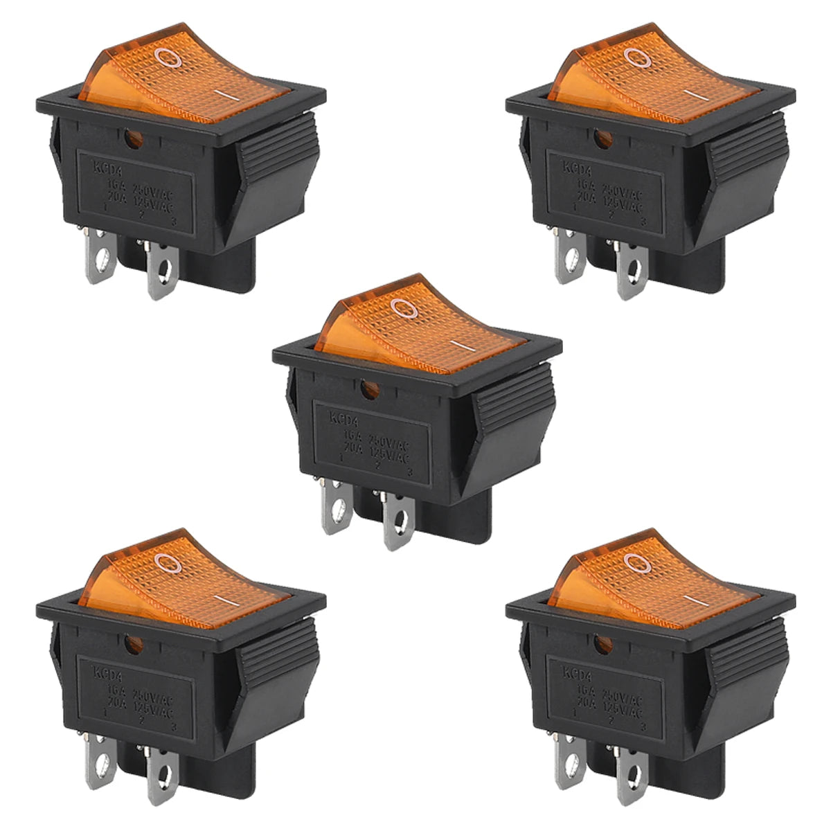 5pcs Rocker Switch AC 10A/125V 6A/250V DPST 4 Pins 2 Position ON/Off Red LED Light Illuminated Boat KCD4 Rocker Switch Toggle